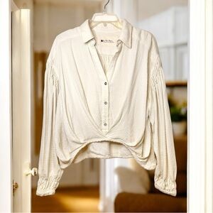 FREE PEOPLE Rockaway Solid Front Button Ivory Sz XS NWOT